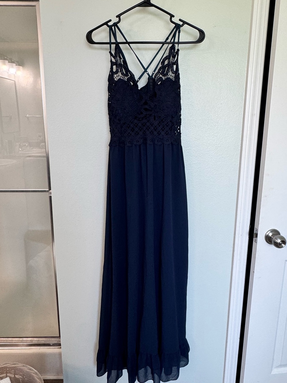 Navy Crochet Bodice Maxi Dress - Women